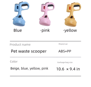 dog poop scooper 4 inch wide ergonomic handle, no touch waste pickup with bag dispenser | mess free cleanup