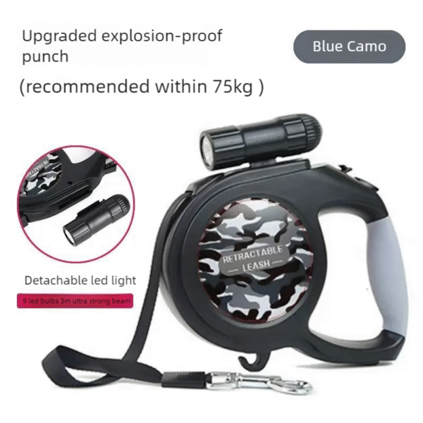 tactical auto retract led dog leash with detachable waste bag dispenser night safety redefined