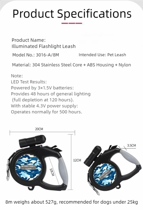 tactical auto retract led dog leash with detachable waste bag dispenser night safety redefined