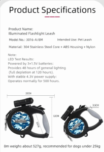 tactical auto retract led dog leash with detachable waste bag dispenser night safety redefined