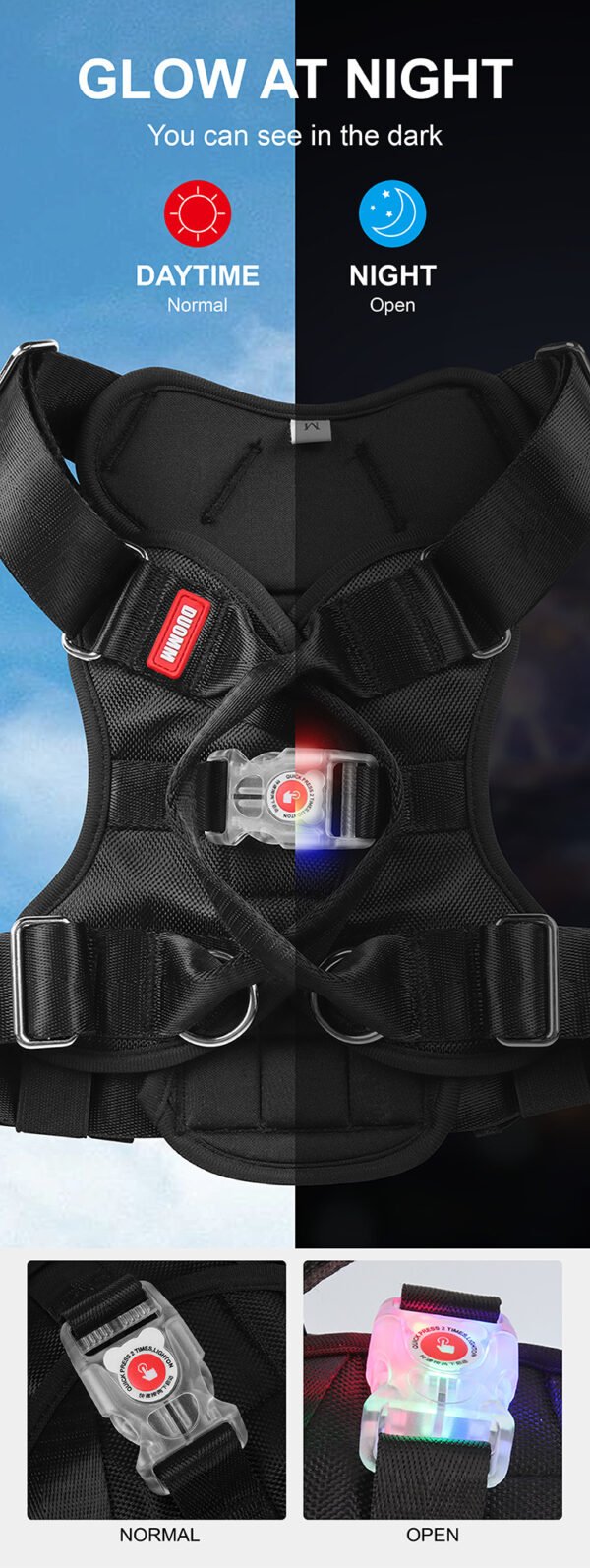 tactical no pull dog harness​​ reflective escape proof vest w/ led night lights | ​​breathable mesh​​ for large dogs | ​​military grade durability