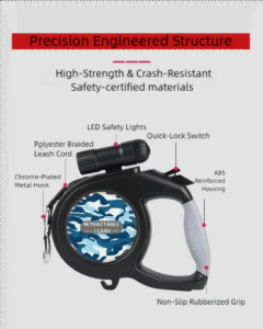 tactical auto retract led dog leash with detachable waste bag dispenser night safety redefined