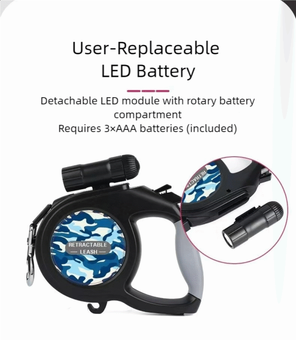 tactical auto retract led dog leash with detachable waste bag dispenser night safety redefined